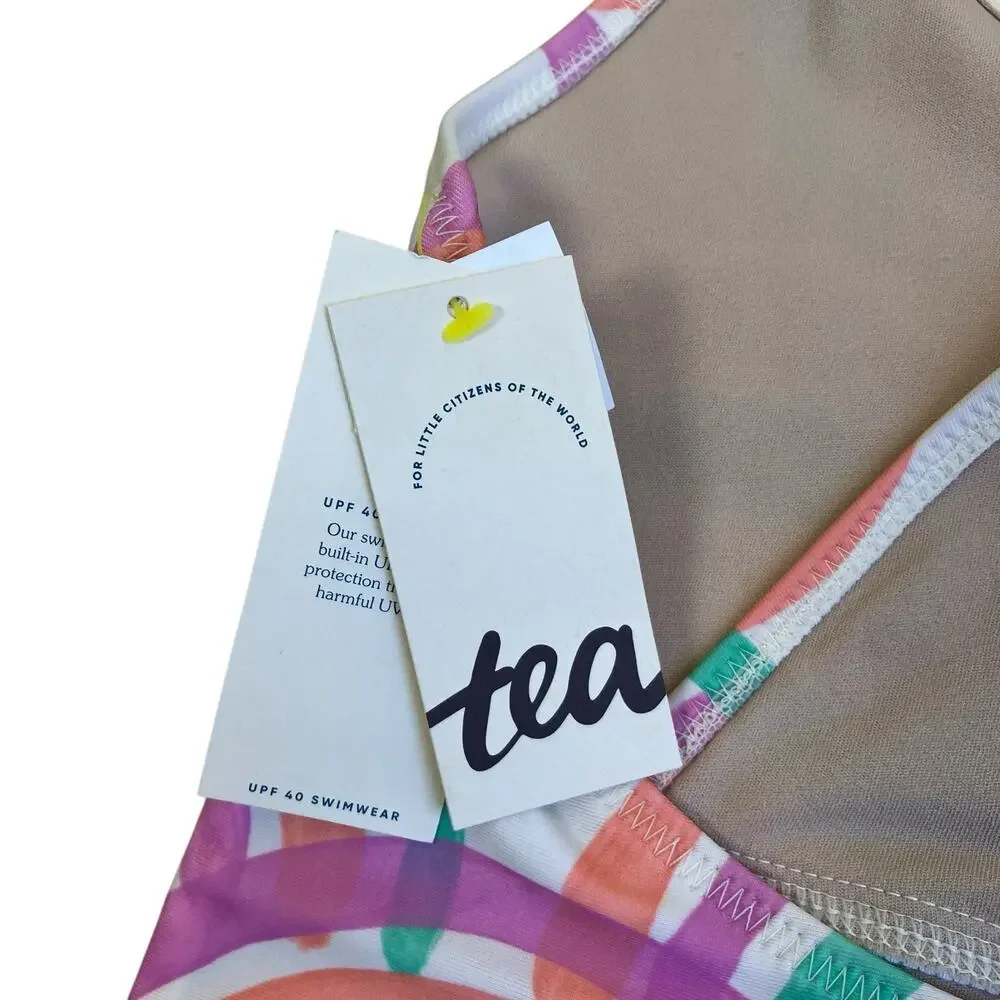 Tea Collection Sz 10 Tie Tankini Swim Top in Island Rainbow NWT